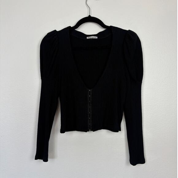 Reformation Einkorn Clasp Front Ribbed Puff Sleeve Tencel Blend Blouse Medium - Picture 2 of 7